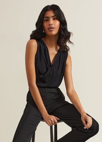 Phase Eight Sutton Sleeveless Drape Rib T Shirts Black USA | 1906482-NI